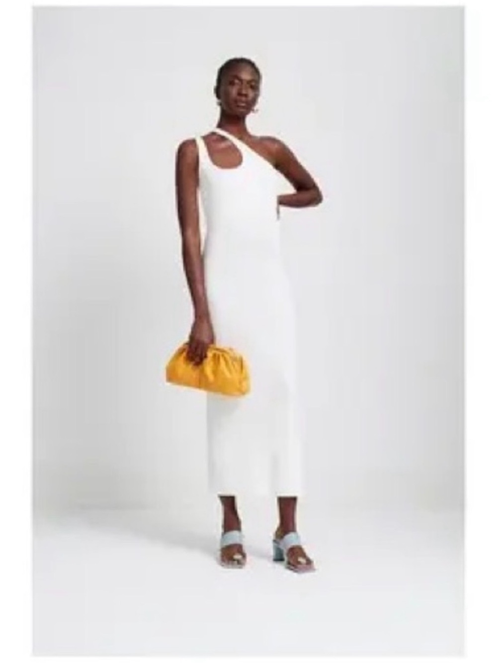 White One-Shoulder Midi Dress with Cutout
